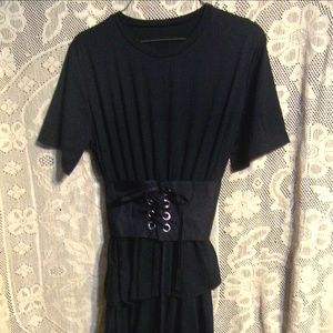 Black Ruffle Layered Dress w/Corset Belt M/L
